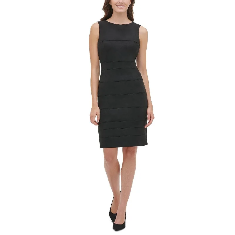 Relaxed Chic Tommy Hilfiger Women's Faux-Suede Scuba Sheath Dress Black Size 2