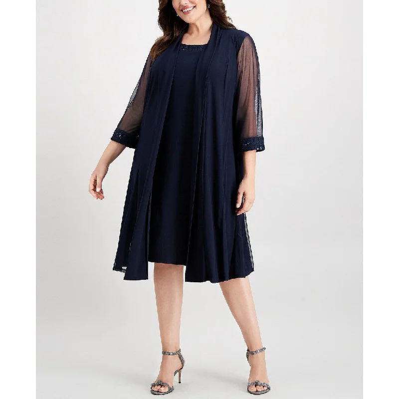 Carefree Style R & M Richards Women's Plus-Size Embellished Dress & Jacket Set Blue Size 18