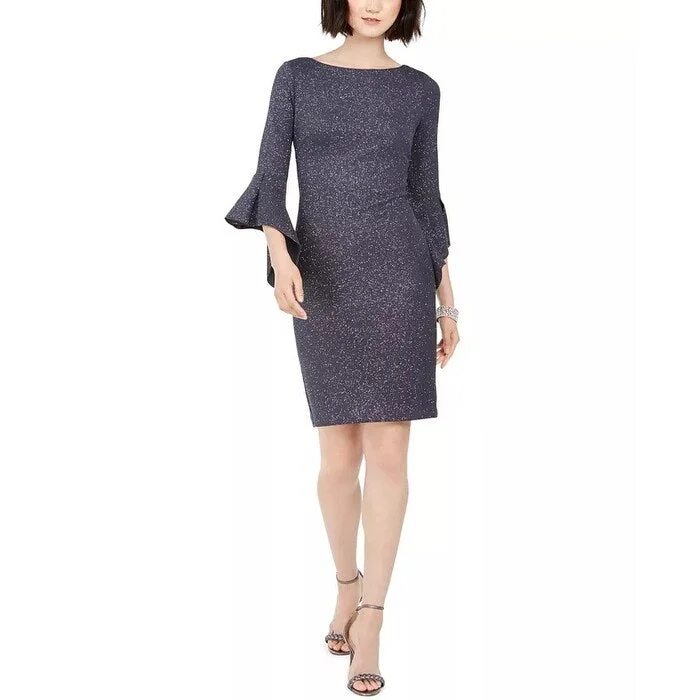 Comfortable Jackets Vince Camuto Women's Metallic Bell-Sleeve Sheath Dress Gray Size 14