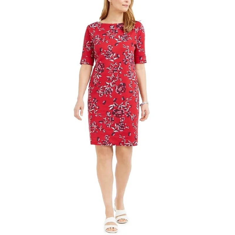 Easy Chic Wear Karen Scott Women's Printed Boat-Neck Dress Bright Red Size X-Small