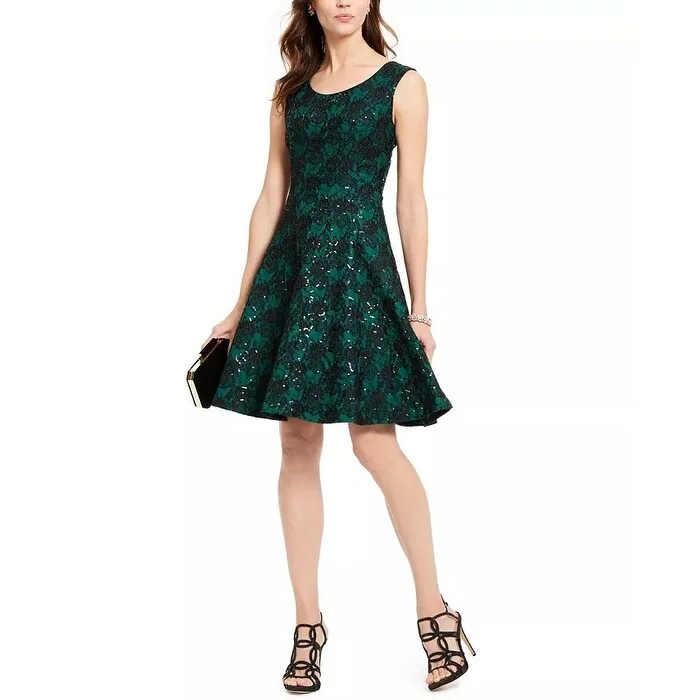 Windbreaker fashion INC International Concepts Women's Sequined Lace Dress Green Size 6
