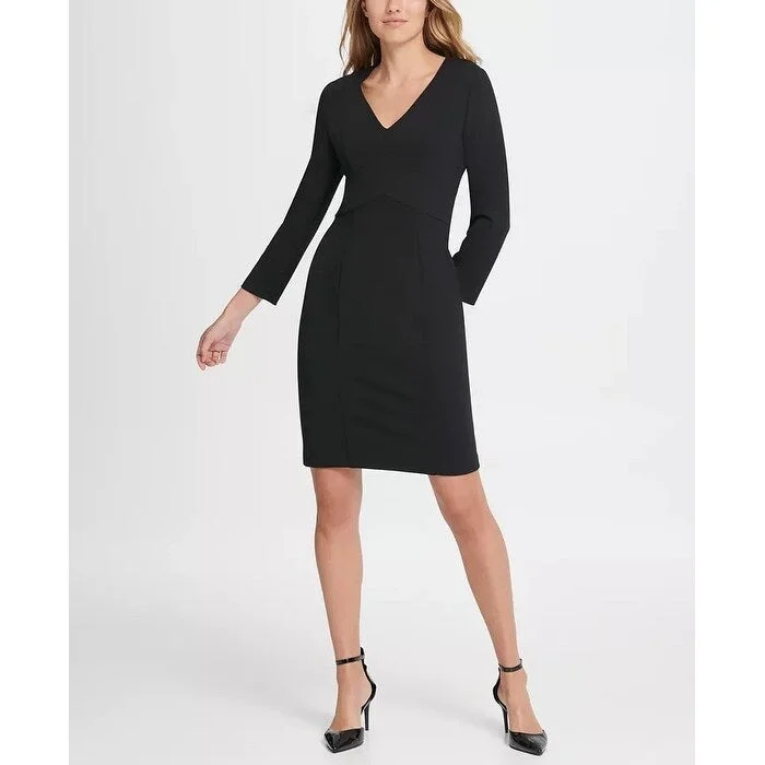 Moisture wicking DKNY Women's Long Sleeve Empire Waist Sheath Dress Black Size 14