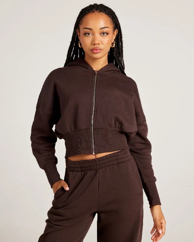 Comfortable Sweaters Omni Zip Through Hoodie - Espresso