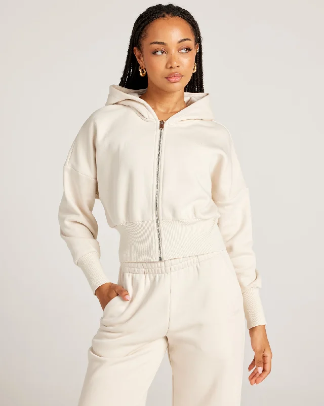 Moisture wicking Omni Zip Through Hoodie - Bone