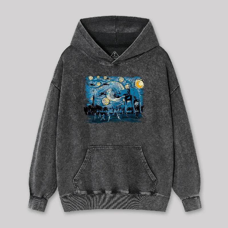 Single-shoulder Neck Design Starry Scarif Washed Hoodie