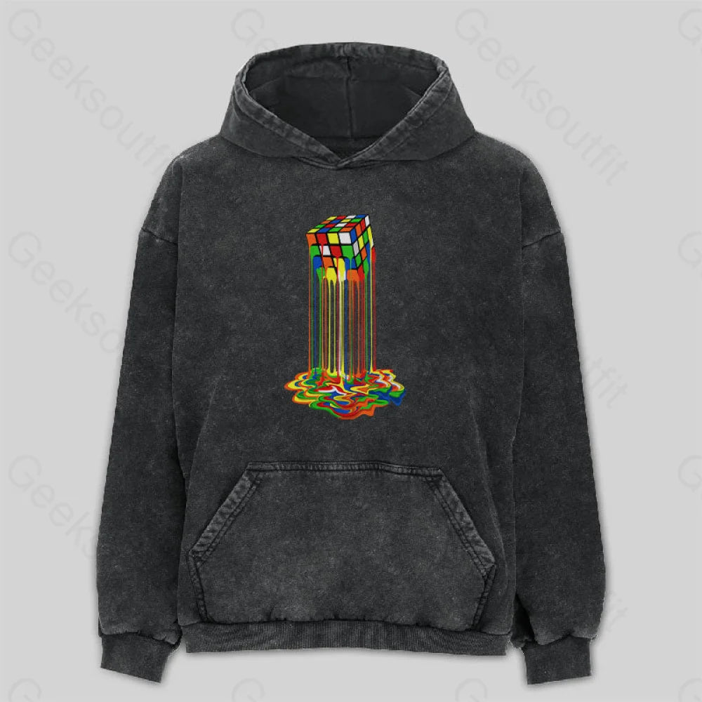 Basic Comfort Rainbow Abstraction melted rubix cube Washed Hoodie