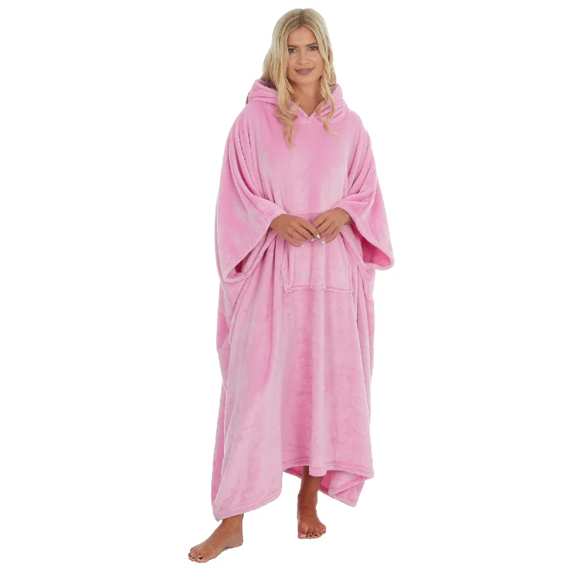 Knitted Design Huggable Hoodie Oversized Wearable Blanket Womens Fleece Hoody - Pink Knitted Design Huggable Hoodie Oversized Wearable Blanket Womens Fleece Hoody - Pink