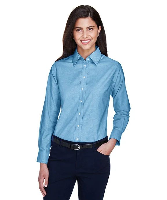 Stylish Ease M600W - Harriton Ladies Long-Sleeve Oxford with Stain-Release | Light Blue Stylish Ease M600W - Harriton Ladies Long-Sleeve Oxford with Stain-Release | Light Blue