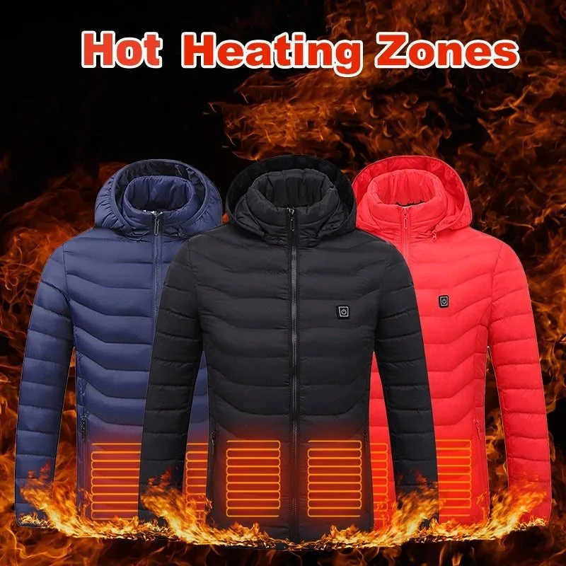 Relaxed Weekend Wear Men Heated Puffer Jacket Electric Heating Coat Insulated Hood Windbreaker