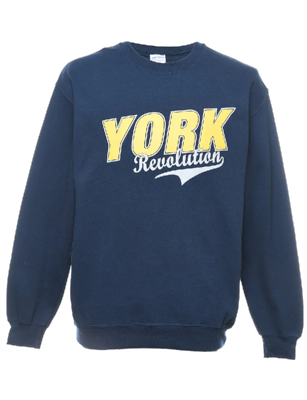 Relaxed Chic York Revolution Navy & Yellow  Printed Sweatshirt - M