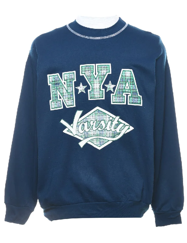 Dynamic Fashion Patchwork NYA Varsity Printed Navy & Green Sweatshirt - L