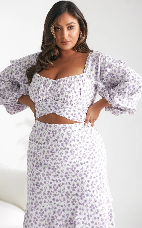 Casual Elegance Luella Top - White Lilac Floral