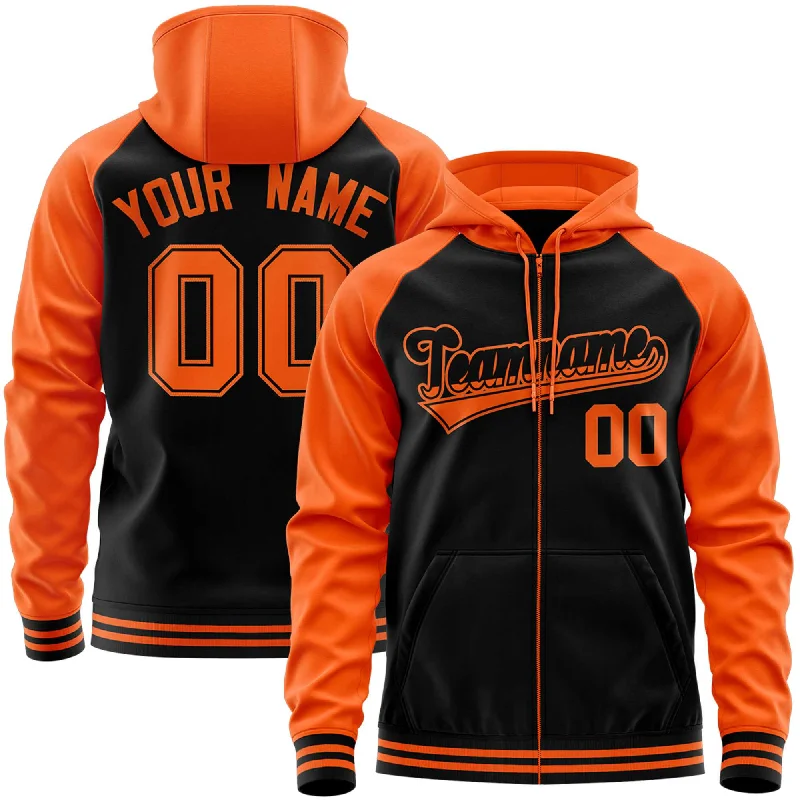 Comfortable Dresses Custom Stitched Black Orange Raglan Sleeves Sports Full-Zip Sweatshirt Hoodie Comfortable Dresses Custom Stitched Black Orange Raglan Sleeves Sports Full-Zip Sweatshirt Hoodie