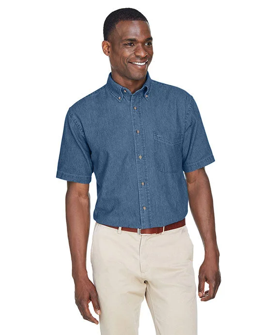 Loose Fit M550S - Harriton Mens 6.5 oz Short-Sleeve Denim Shirt | Light Denim