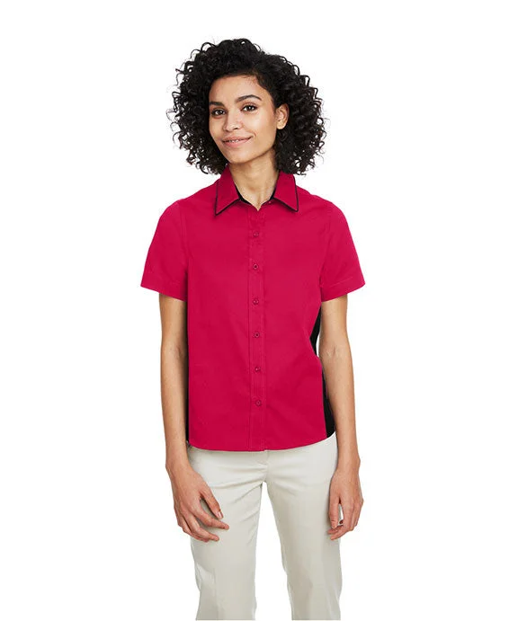 Elegant Casuals M586W - Harriton Ladies Flash IL Colorblock Short Sleeve Shirt | Red/Black Elegant Casuals M586W - Harriton Ladies Flash IL Colorblock Short Sleeve Shirt | Red/Black
