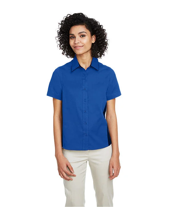 Light Layers M586W - Harriton Ladies Flash IL Colorblock Short Sleeve Shirt | True Royal/Black Light Layers M586W - Harriton Ladies Flash IL Colorblock Short Sleeve Shirt | True Royal/Black