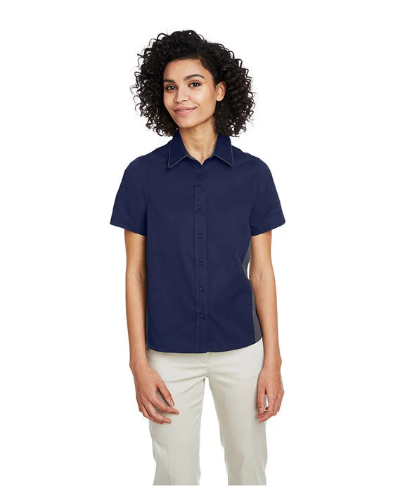 Trendy Comfort Wear M586W - Harriton Ladies Flash IL Colorblock Short Sleeve Shirt | Dark Navy/Dark Charcoal Trendy Comfort Wear M586W - Harriton Ladies Flash IL Colorblock Short Sleeve Shirt | Dark Navy/Dark Charcoal