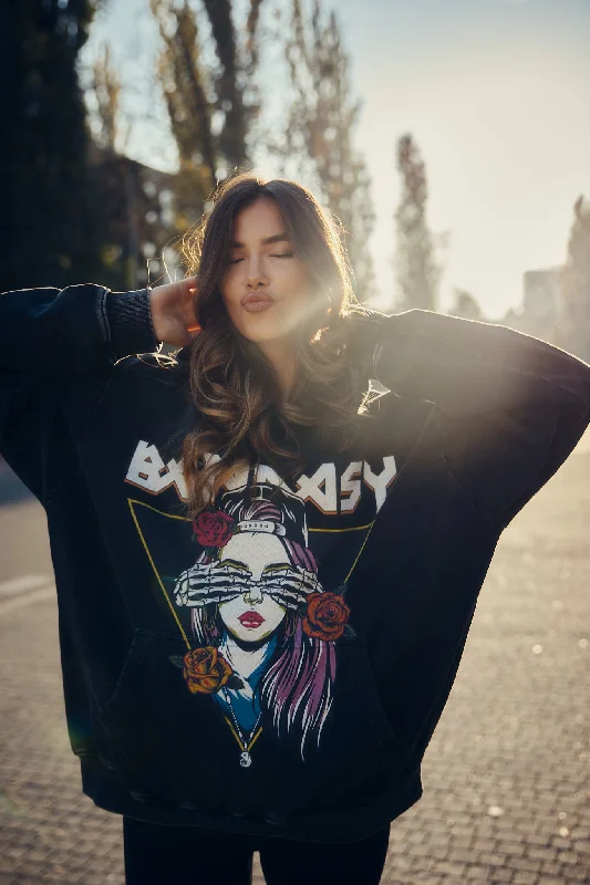 Chic Outfits BLINDED BY BANDASY OVERSIZED HOODIE DENIM BLACK