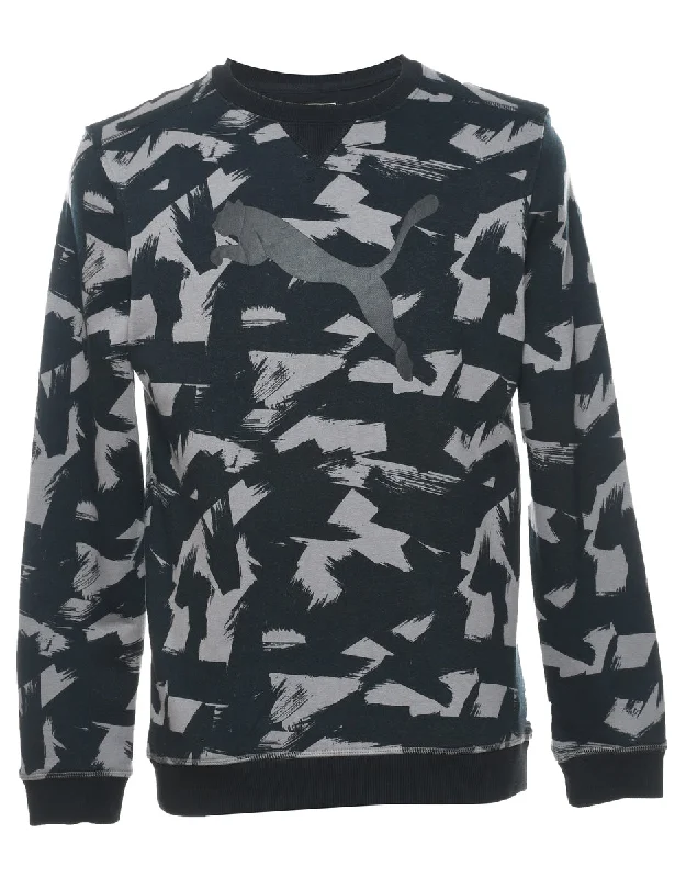Minimal Style Puma Printed Black & Grey Sweatshirt - S