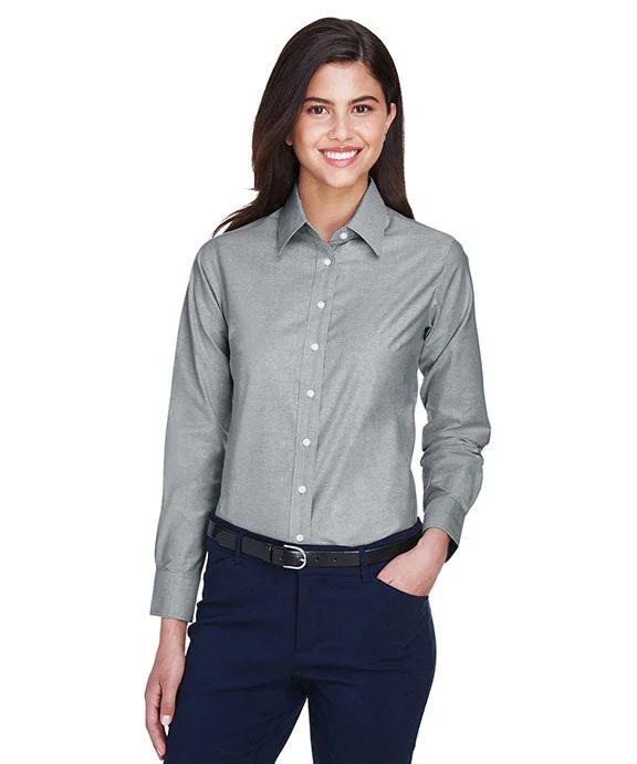 Soft Clothing M600W - Harriton Ladies Long-Sleeve Oxford with Stain-Release | Oxford Grey