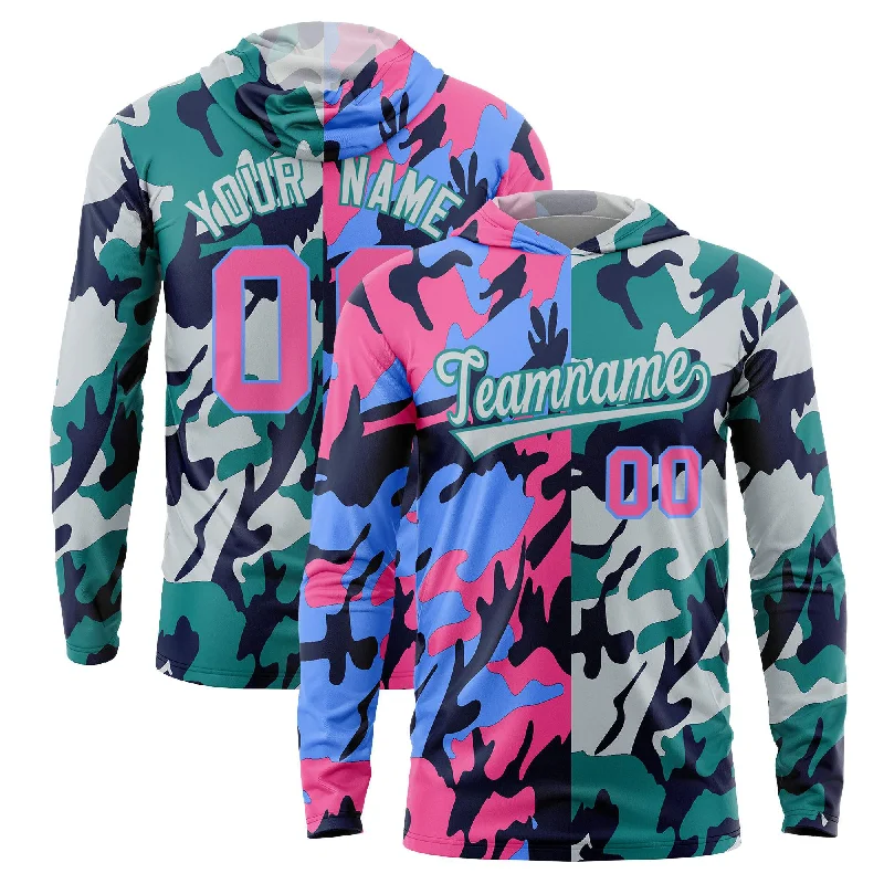 Soft Wearables Custom Pink Powder Blue-Navy Personalized Camo Design Quick Dry Lightweight Hoodie
