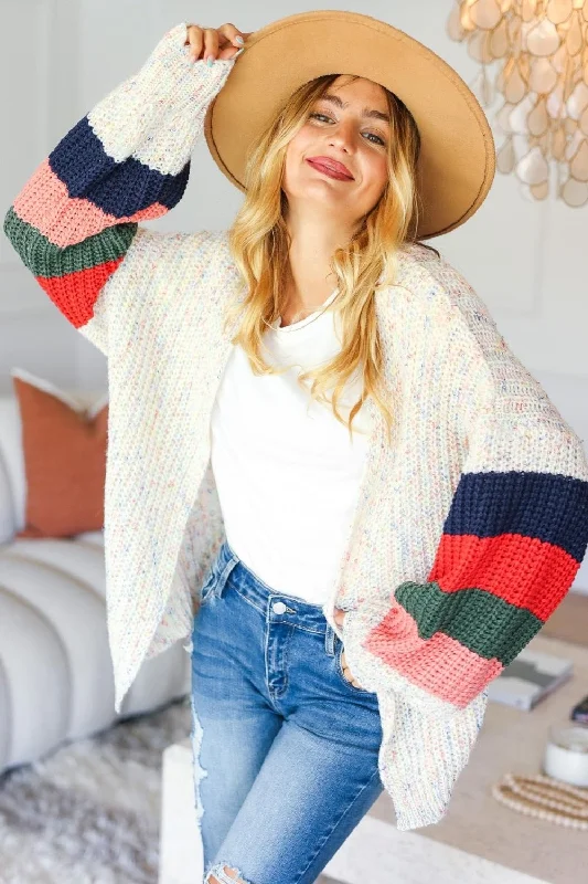 Bright Colors Color Block Open Front Cardigan