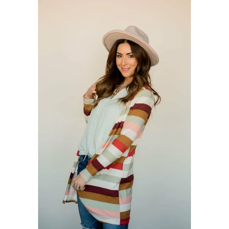Smart Comfort Wear Muted Striped Tunic Cardigan