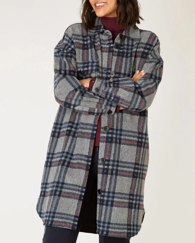 Ally Oversized Checked Wool-Blend Coat In Dark Grey/multi