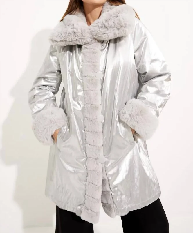 Faux Fur Coat In Silver