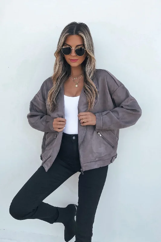 Mocha Faux Suede Biker Jacket - DOORBUSTER