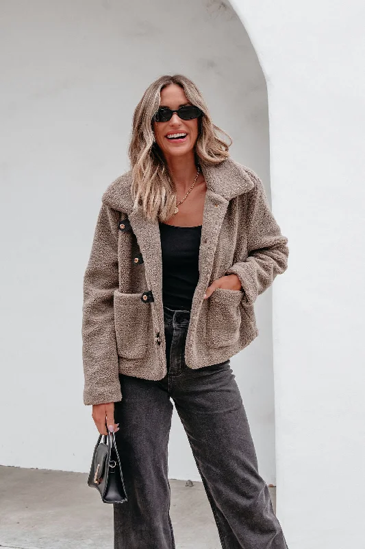 Mocha Sherpa Button Up Jacket