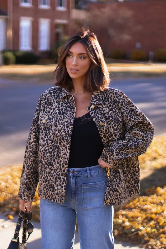 Taupe Leopard Print Oversized Jacket