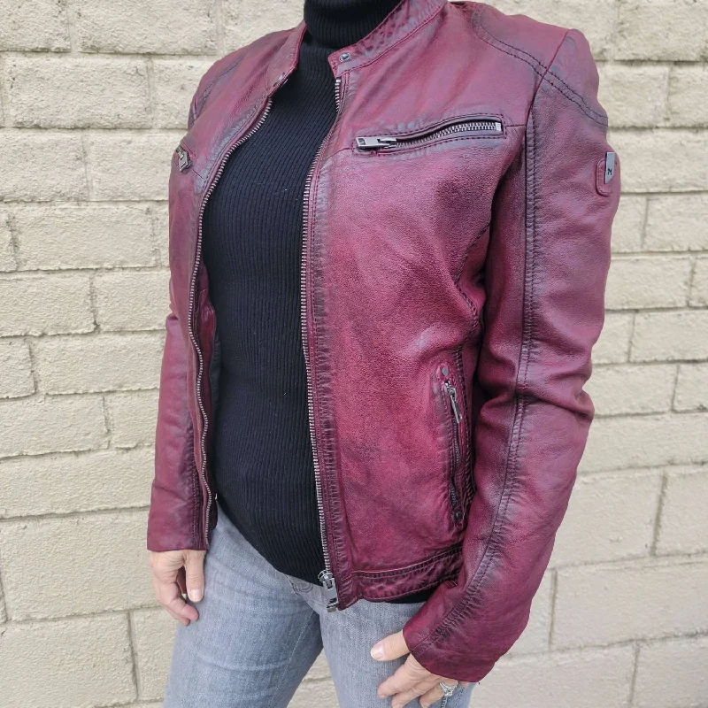 Ziya Leather Jacket In Cranberry