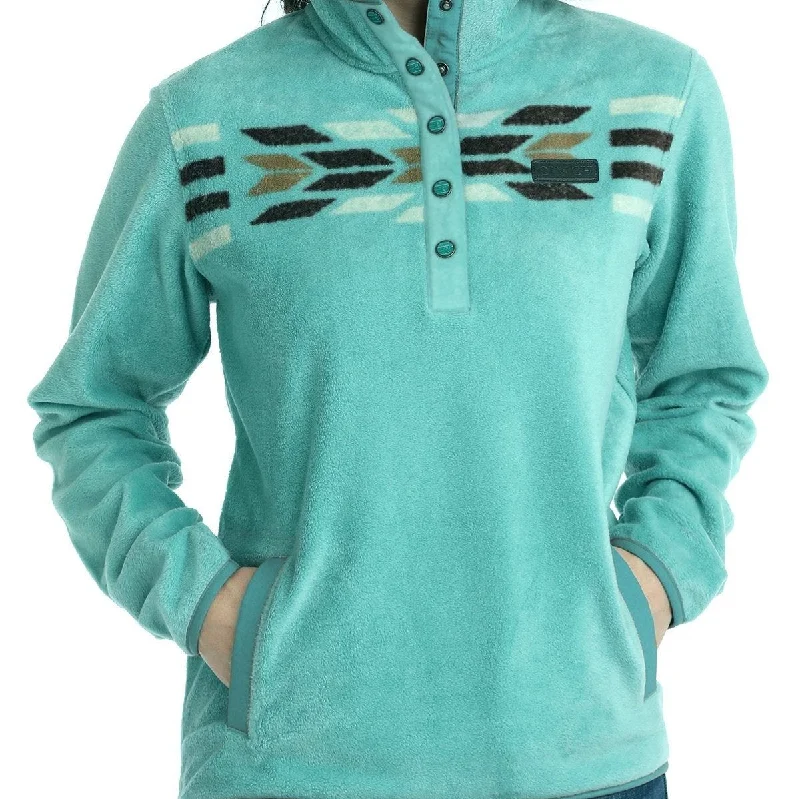 Cinch Women's Southwest Stripe Fleece Pullover in Turquoise