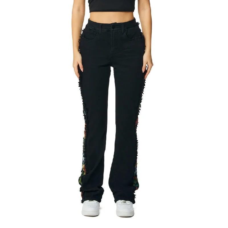 High Rise Bootcut Mixed Media Jeans - Deep Black