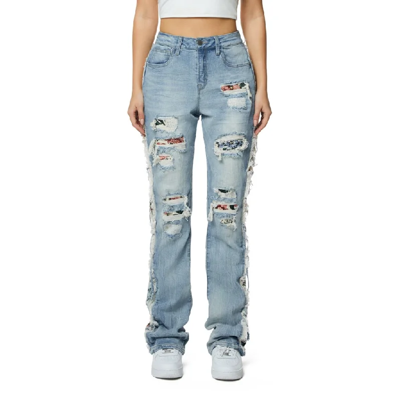 High Rise Bootcut Mixed Media Jeans - Lowell Blue