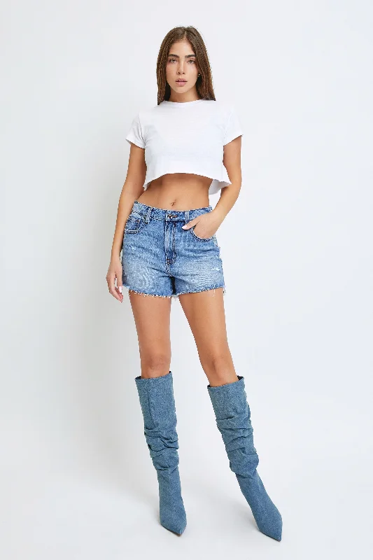 Medium Wash Rhinestone Finn Shorts