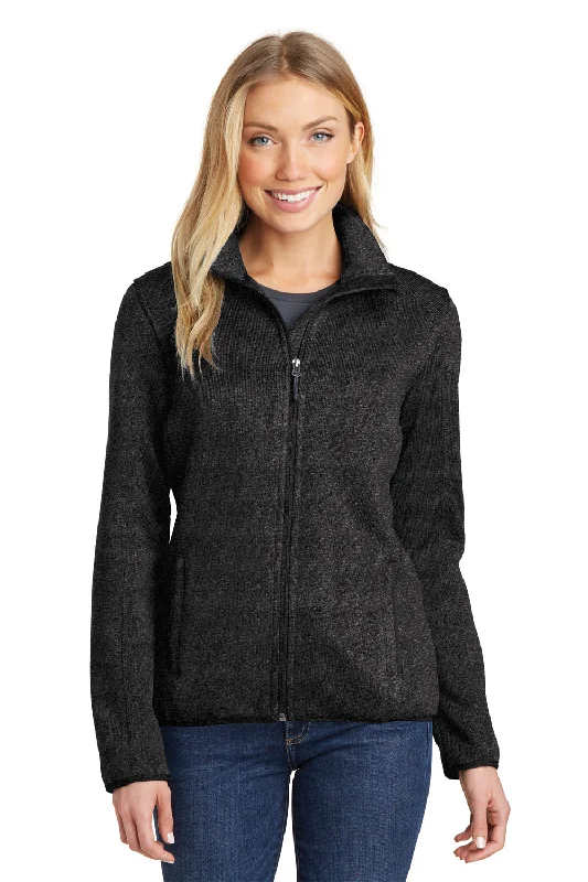 Port Authority Womens Full Zip Sweater Fleece Jacket - Heather Black