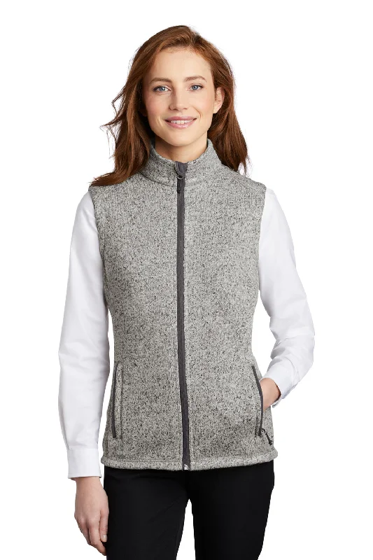 Port Authority Womens Sweater Fleece Full Zip Vest - Heather Grey