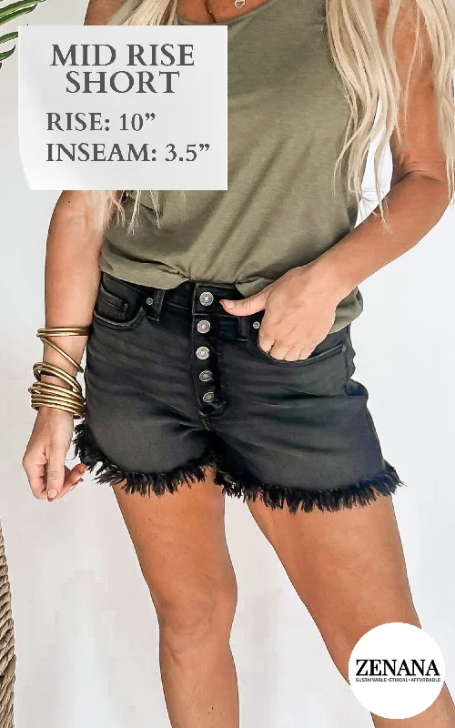 Washed Black Frayed Hem Button Fly Denim Shorts - Final Sale