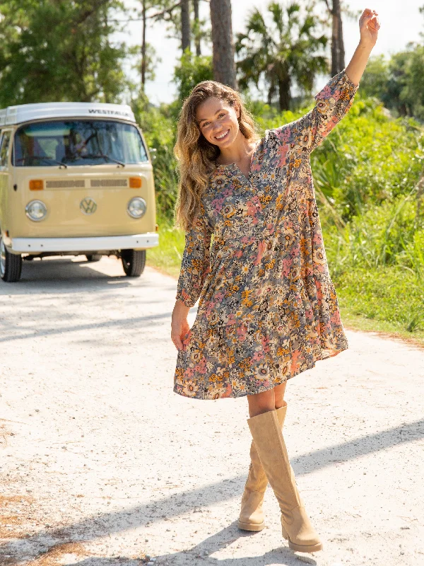 Anita Tunic Dress - Tan Orange Floral