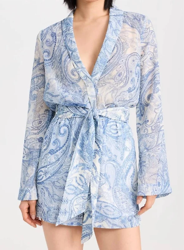 Arabell Romper In Ivory/blue Decorated Paisley