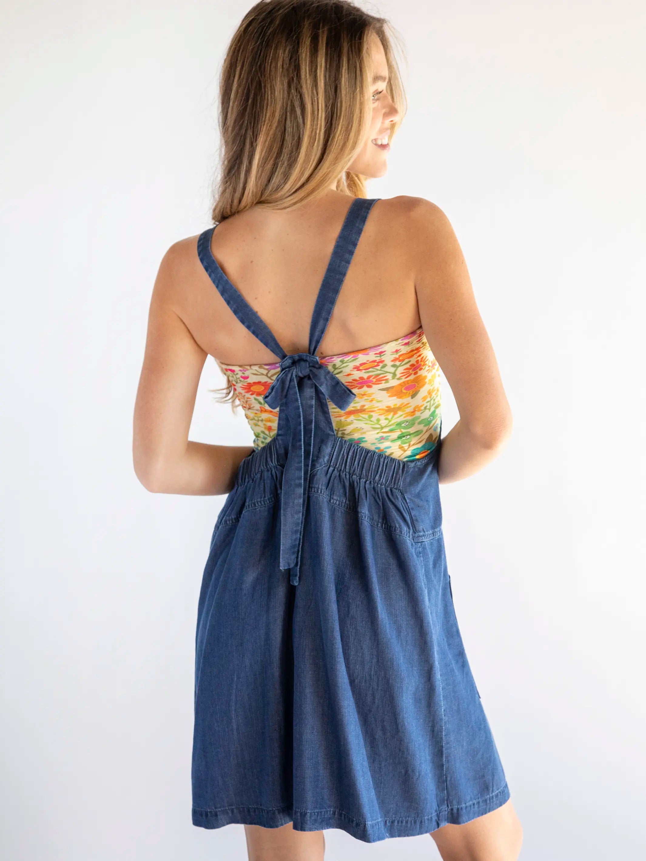 Dakota Tie-Back Mini Dress - Denim Blue