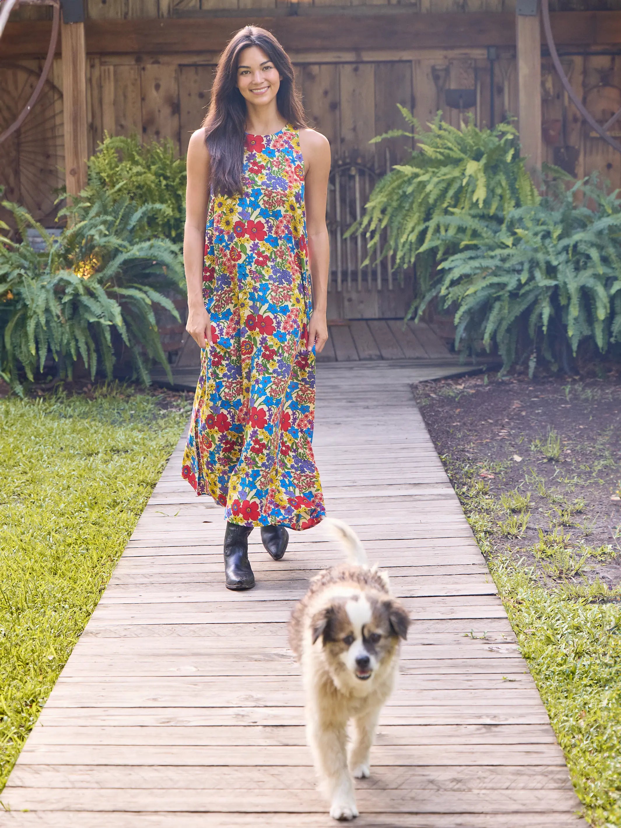 Katie Sleeveless Maxi Dress - Red Yellow Blue Floral