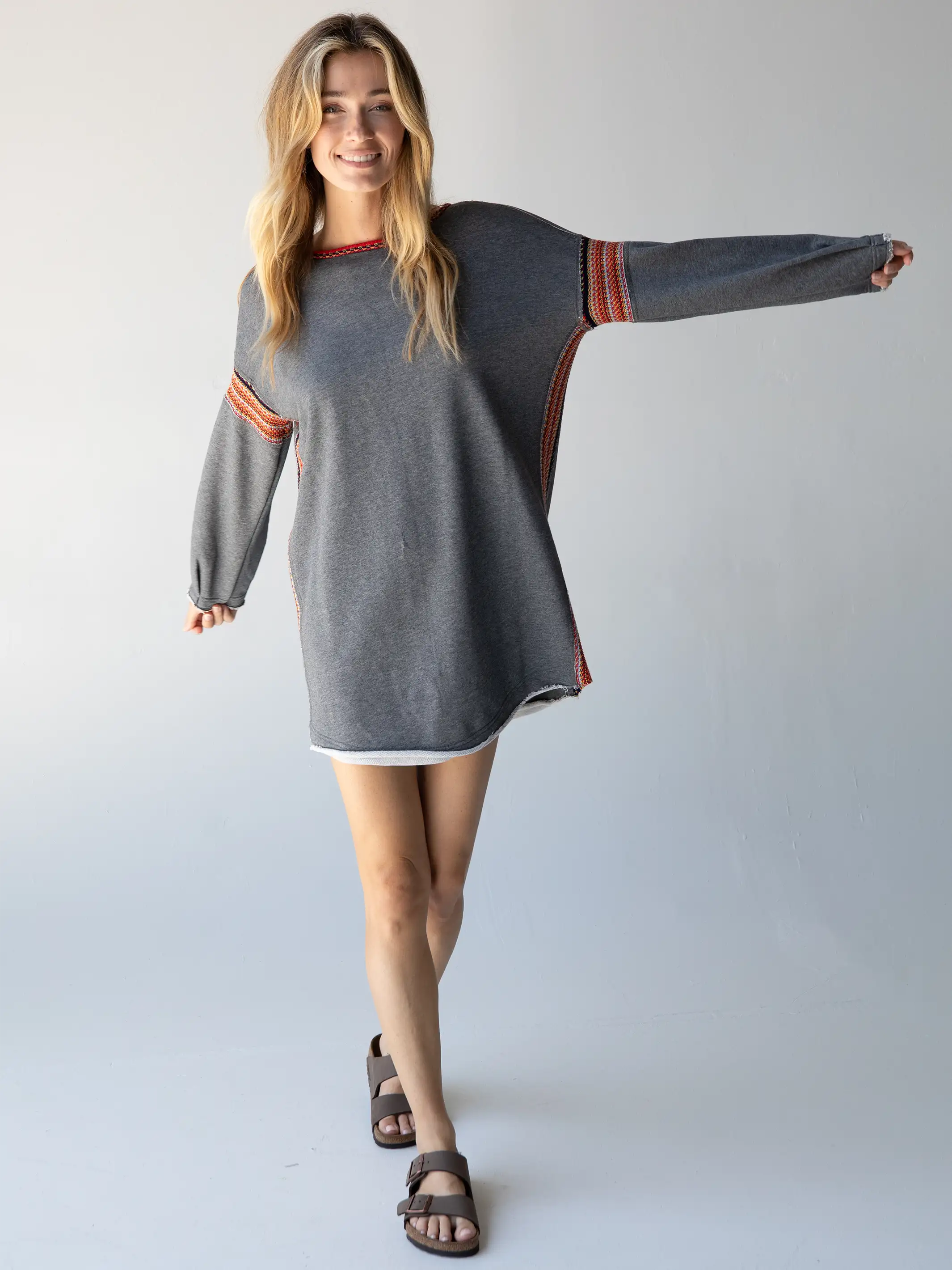 Reversible Trim Sweatshirt Dress - Heather Grey