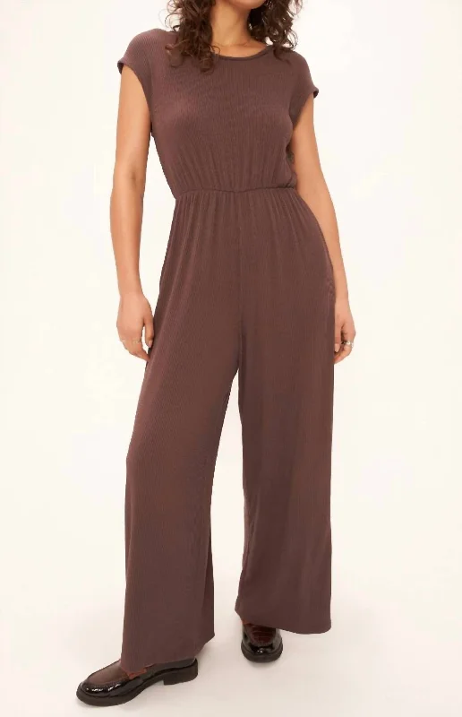 Southside Scoop Neck Rib Jumpsuit In Rich Oak