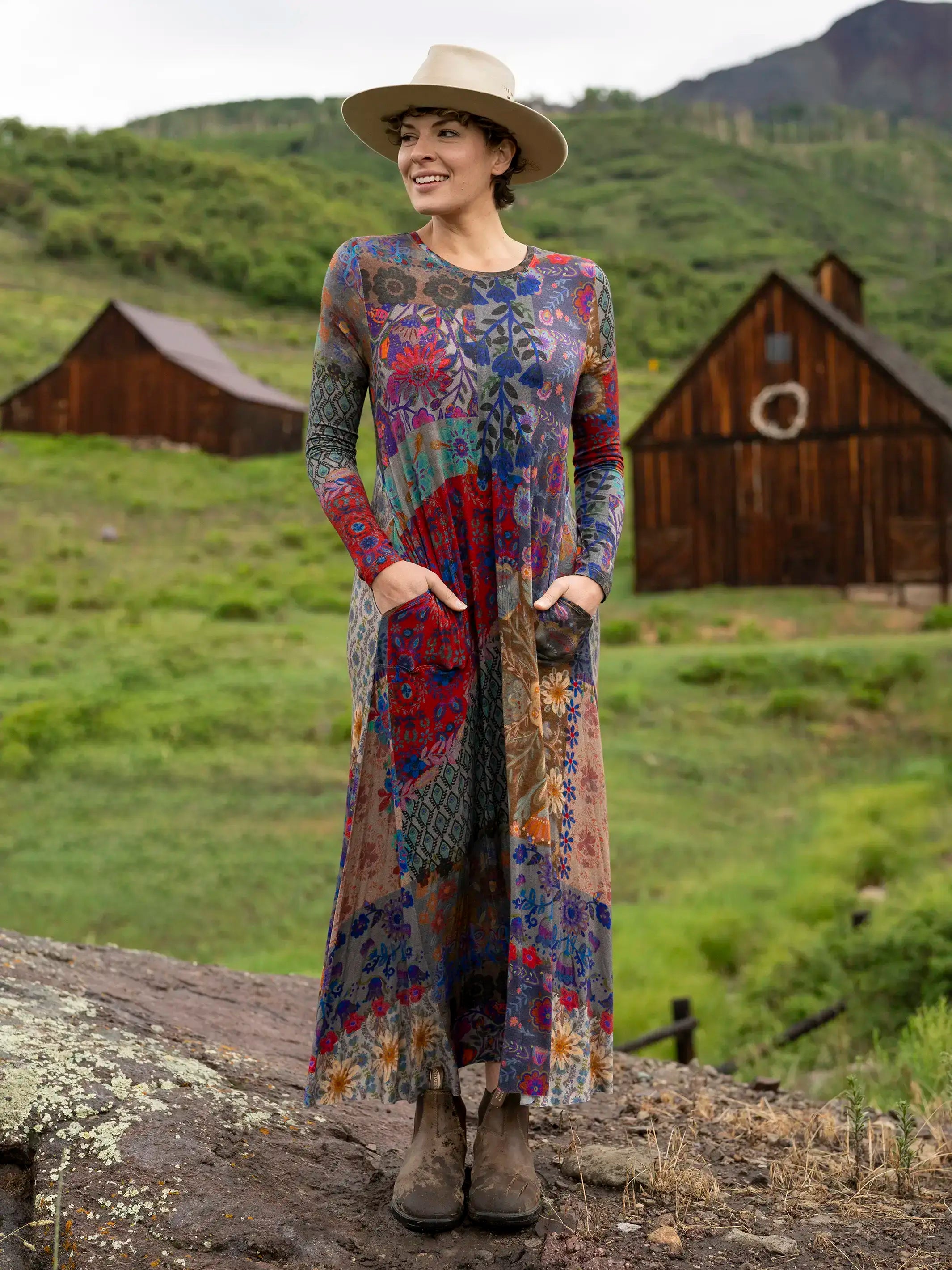 Stevie Knit Maxi Dress - Blue Patchwork