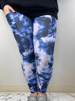 Easy Fashion Blue Tie Dye Leggings w/Pockets - #3256-3258