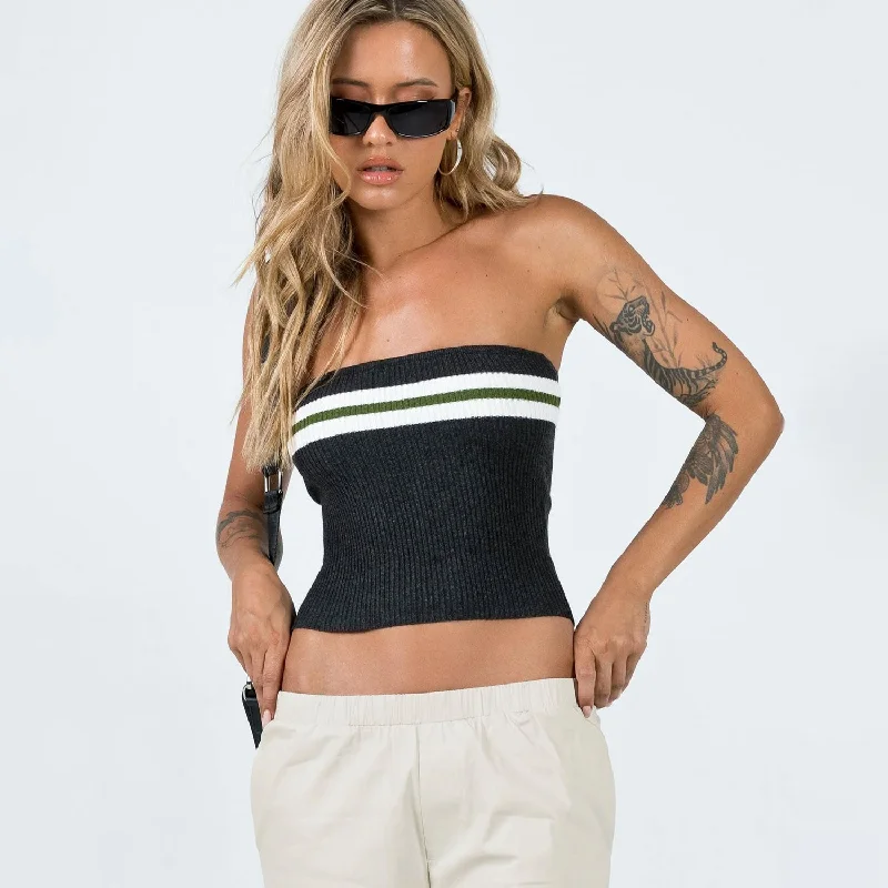 Chic Contrast Striped Pattern Cropped Ribbed Knit Tube Top