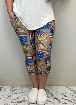 Daily Comfort Flag Military Capri Leggings - #4236-4238